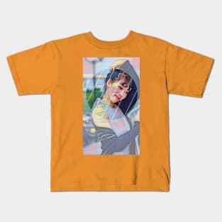 Asian Woman with Bangs (rain) Kids T-Shirt